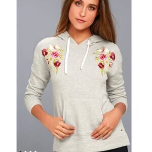 NWT O'Neill Embroidered Hoodie size M Roses Floral Brianne Heather Grey